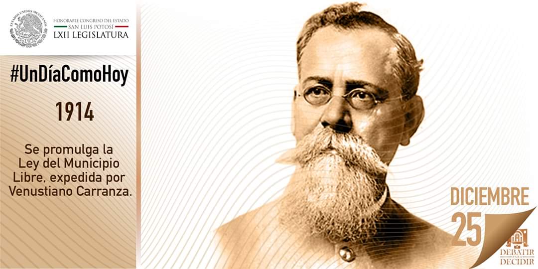 CongresoEdoSLP's tweet photo. Excelente #Miércoles

#UnDíaComoHoy (1914) Se promulga la Ley del #MunicipioLibre, expedida por Venustiano #Carranza. https://t.co/t6Bka23FwS