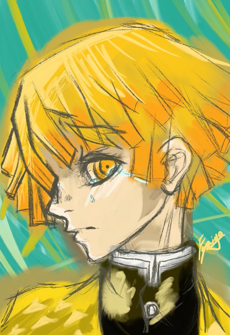 フミヤ👑🗝さんがTwitterに投稿した我妻善逸(鬼滅の刃)のイラスト。
