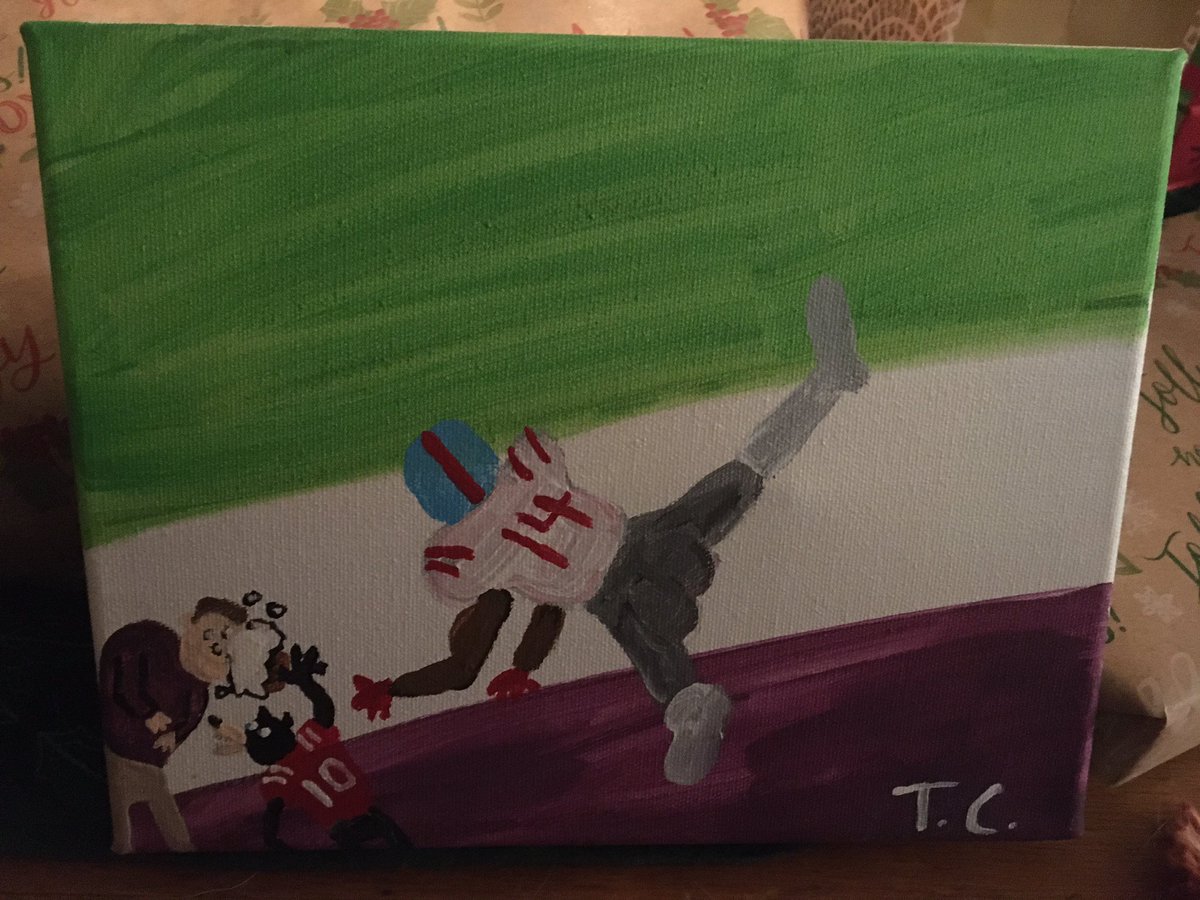 AttyL_Wood_'s tweet photo. For Christmas, my husband commissioned this custom work of art by @TableCobbleson just for me. Yes, that’s Rebel the black bear throwing a pie in Dan Mullen’s face. Your move, other husbands. https://t.co/F41IbHLM5p