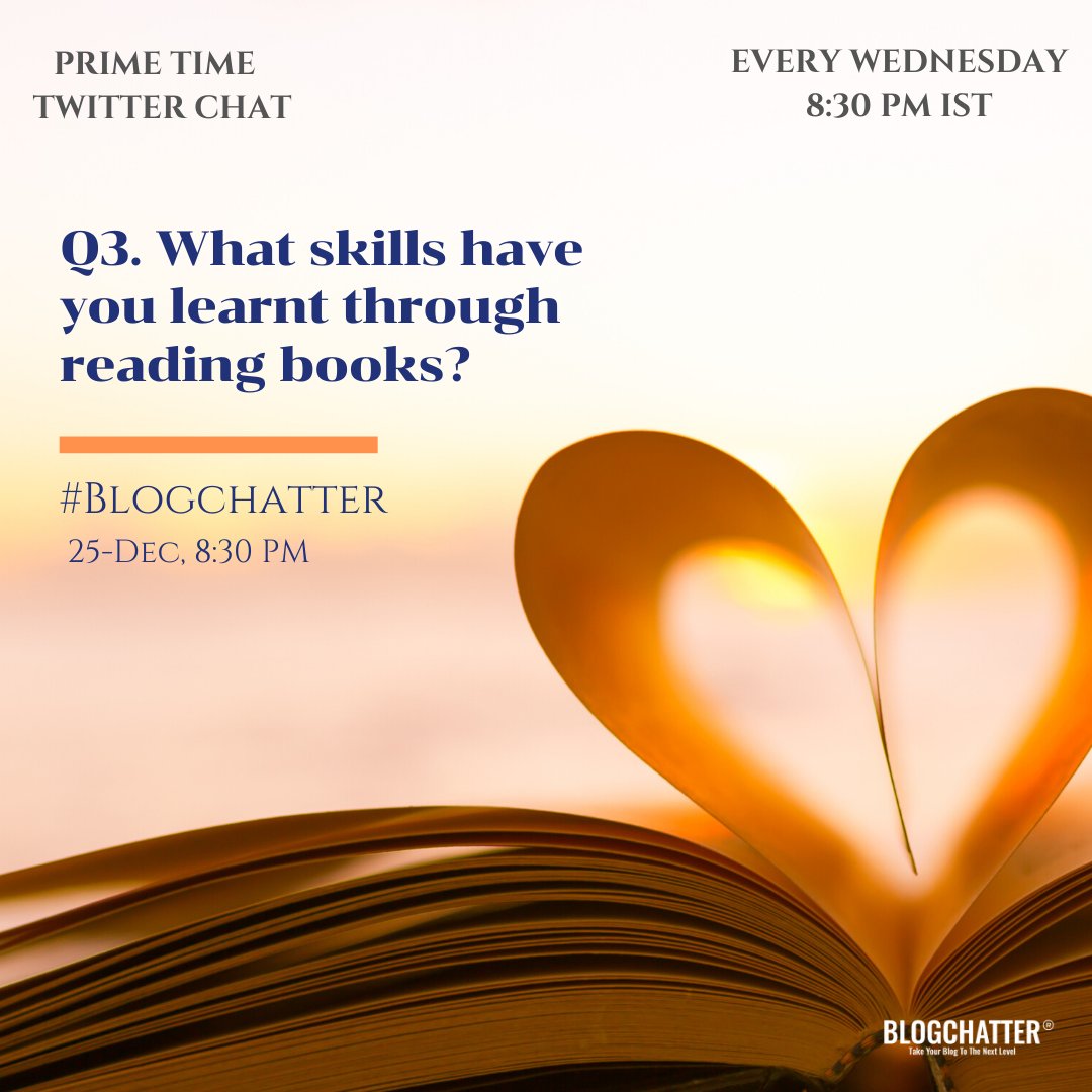 blogchatter's tweet photo. Q3. What skills have you learnt through reading books? #Blogchatter https://t.co/tAPwyGxPgZ