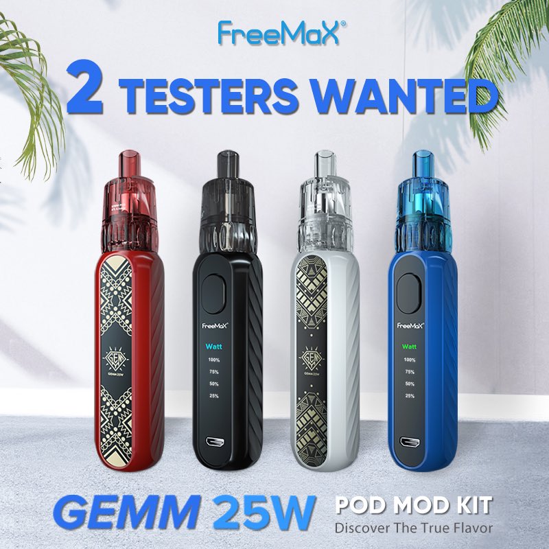 Freemaxvape's tweet image. 2️⃣TESTERS WANTED!📌
The World’s First 25W Pod Mod 

Rules:
1. Must follow @Freemaxvape 
2. Retweet and tag your fav Local Vape Shops with #FreeMaxGEMM25WPodModKit 
3. Comment: I want GEMM 25W Pod Mod Kit in (color)

2 Testers will be announced on 2nd Jan. 2020.

🍀Good luck!