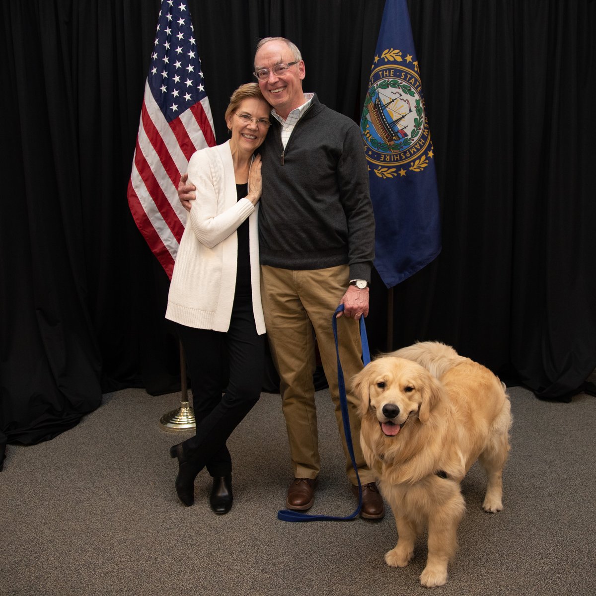 Elizabeth Warren, her husband Bruce, and her dog Bailey.