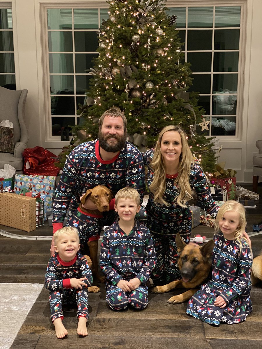 And then this happened! When Momma tells you to put the matching pjs on – you put them on, even the dogs! #MerryChristmas to everyone out there from the matching Roethlisberger family! Hope you have a blessed day & remember the real reason for today is because Jesus was born!