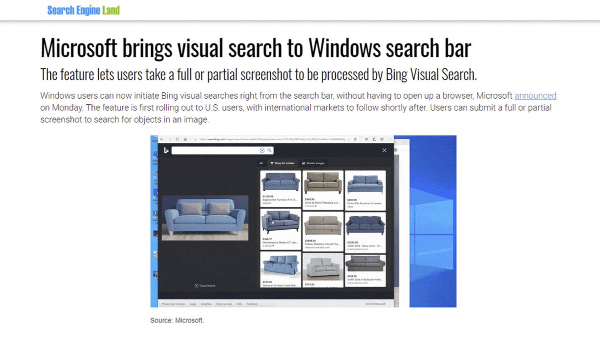 mindseo's tweet image. Windows users can now initiate Bing visual searches right from the search bar, without having to open up a browser. Learn more about this feature here - mseo.me/microsoft-brin…
#VisualSearch #BingVisualSearch