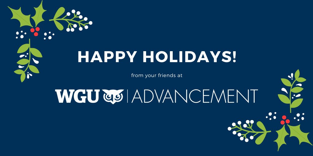Season’s greetings, Night Owls! Your <a href="/WGUAdvancement/">WGU Advancement</a> friends wish you peace, joy, and relaxation this holiday season. #HappyHolidays