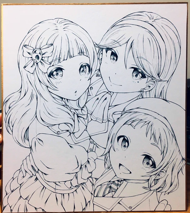 A-RISE色紙はモノクロになりました!今回全員可愛く描けたと思います?
頒布方法はお品書きの通り入札制にします、名刺や名刺サイズの紙にツイッターのアカウント名とご希望の金額を記入の上、お持ちください、13時頃までに当選の方にDMでお知らせします〜? 
