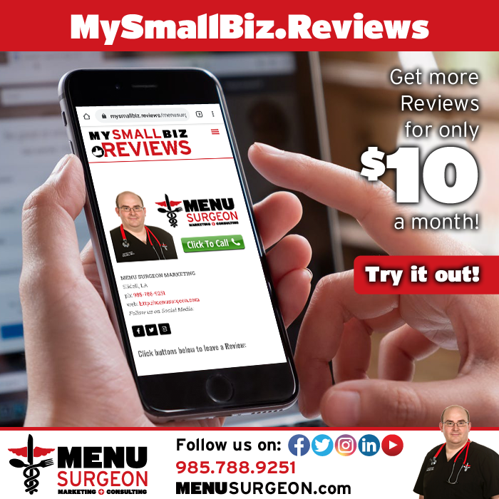 MenuSurgeon's tweet photo. Would you like more positive reviews for your business. For only $10 a month, we can help make that happen. Click this link for more details --> https://t.co/zWlxx0cIni  #MenuSurgeon #Marketing #SocialMedia #FoodPics #TheDoctorIsIn https://t.co/S6LvbSQqke