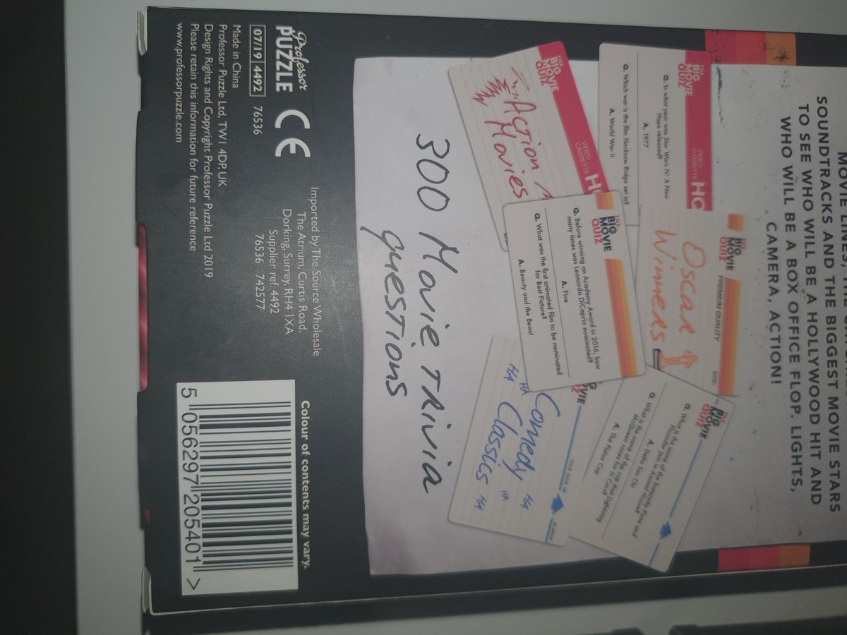 Meyaa_x's tweet photo. @ProfPuzzleLtd Hi, we purchased The big movie quiz puzzle and the contents of the kit are incorrect. It has two 'action' category cards included and the 'Oscar winners' was not included. Please resolve. https://t.co/bnWYnVLLGm