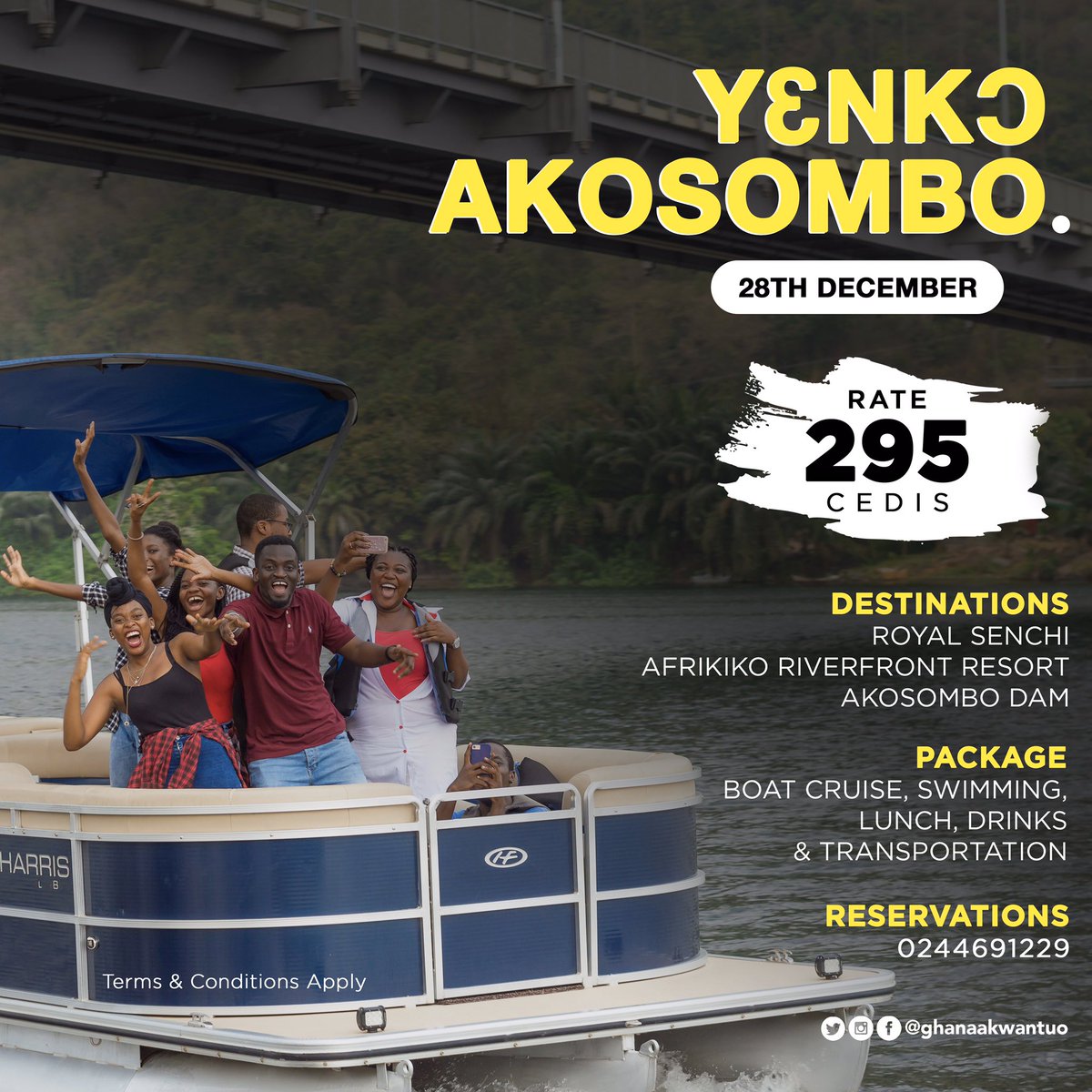 GhanaAkwantuo's tweet photo. The city is choked. Letβs escape to Akosombo this Saturday for some fun.
Call/WhatsApp 0244691229 for reservations. #YenkoAkosombo #YearOfReturn https://t.co/3BinF9f11a