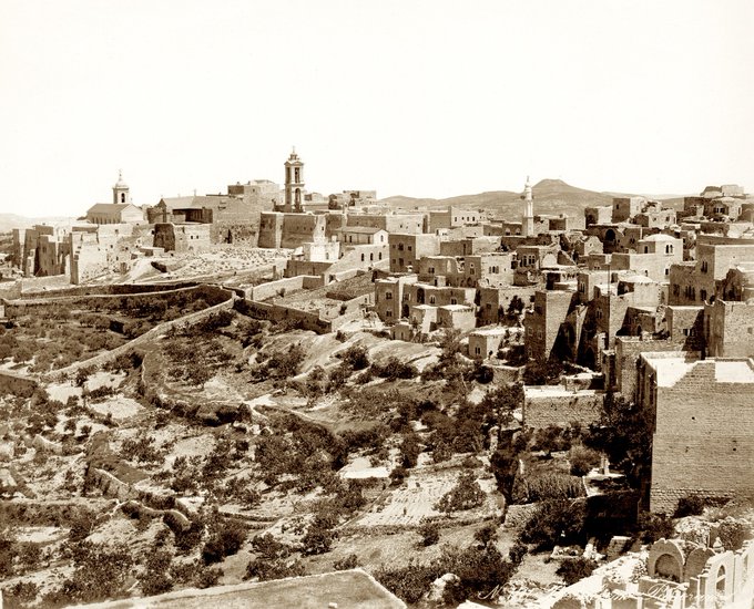 Merry Christmas to all those celebrating! Here's a view of beautiful #Bethlehem from our archives, taken by the Greek Zangaki brothers sometime between 1870 and 1900. #PEFarchives #2020