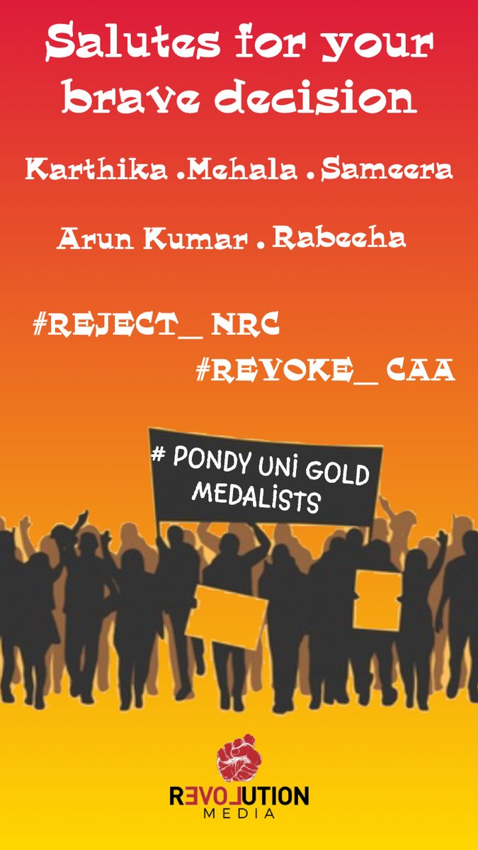 RevolutionMedi9's tweet photo. Brave Students
@PondicherryU 
#Reject_NRC #Revoke_CAA https://t.co/wetMomhemN