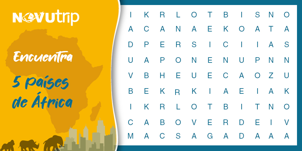 novutrip's tweet photo. En África empezó todo. A ver si eres capaz de encontrar 5 países de este continente.

https://t.co/4zseaIo5LP

#Viajeamedida #Viajaatumanera #Viajes #Viajemultidestino #sopadeletras #juegos https://t.co/THOxOlhUcn