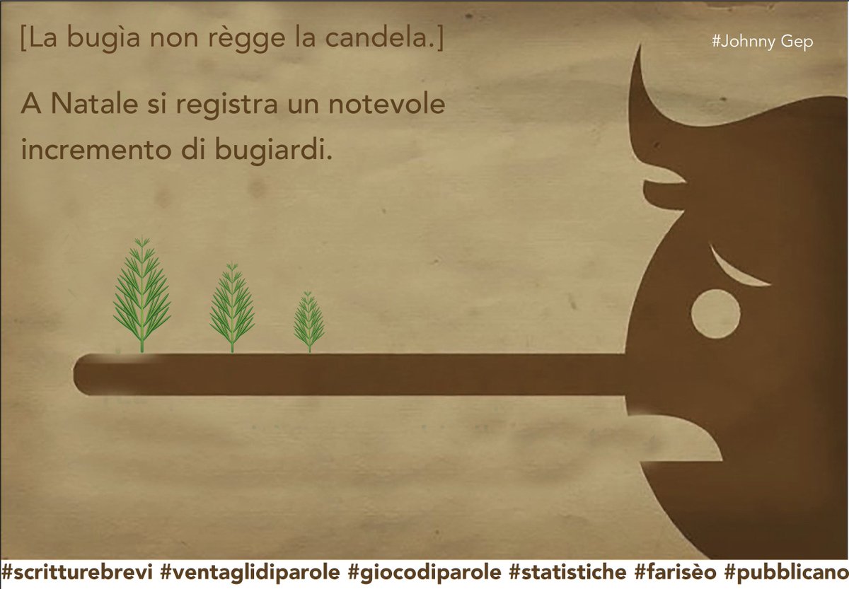 professorino58's tweet photo. #scritturebrevi #ventaglidiparole #giocodiparole #statistiche #farisèo #pubblicano [La bugìa non règge la candela.] A Natale si registra un notevole
incremento di bugiardi. #Johnny Gep https://t.co/ZpK1JhZcKR