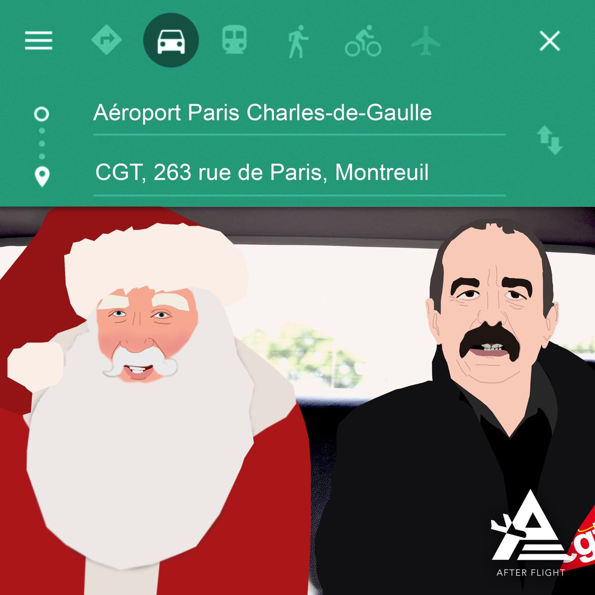 flight_after's tweet photo. 🎅🏻🚊 MAMAN, J’AI RATÉ LE TRAIN  🚊🎅🏻

Philippe Martinez fête donc noël à sa manière... Cette année, c’est dans un taxi 🚖 que le secrétaire général de la CGT partage ce moment avec le Père Noël 🎅🏻

L’équipe After Flight vous souhaite à tous un joyeux noël.

#AfterFlight https://t.co/3HmxyeVz4q