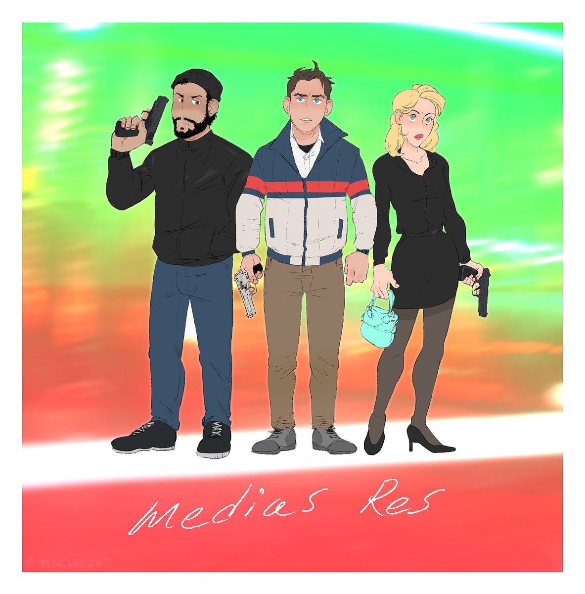 trenchiikoat's tweet photo. Merry Christmas to the @MediasResFilm cast (@MoeJason1 &amp; @SarahSPLATHOUSE) from myself and Mike, who commissioned the lovely expanded piece! 🍻🎄✨ https://t.co/bvM8XGRQFK