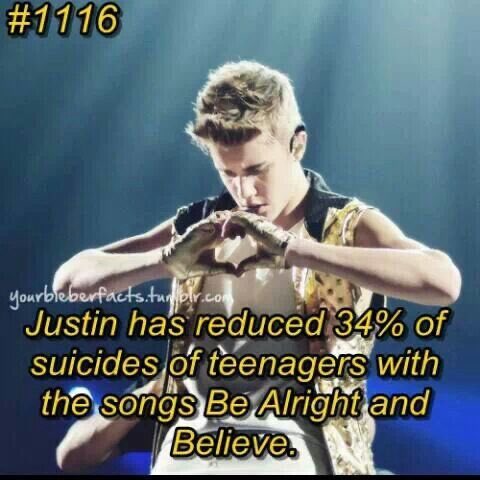 This song is from his album believe called “be alright” and has also been one of the songs that has reduced suicides by 34%. I will provide the facts behind that because I do not want you guys to think I’m lying but it’s true.