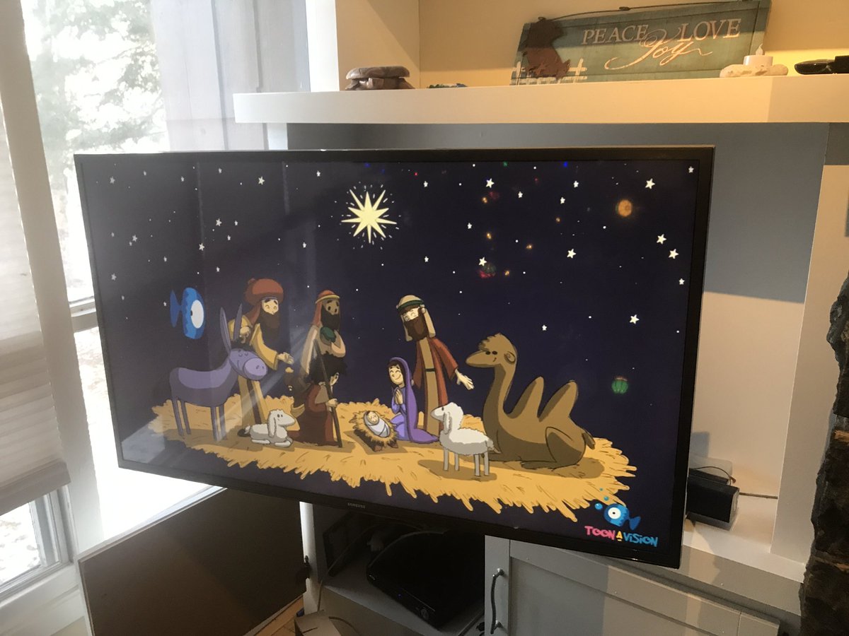 ToonAVisionTV's tweet photo. No cartoons today friends!  Tune in to #ToonAVision for relaxing carols to play in the background while you spend time with family or friends.  Channel 255 on #Bell Aliant, Bell Fibe Ontario Channel 565, or Eastlink #749.
Merry Christmas! https://t.co/FR5nwJd2iV