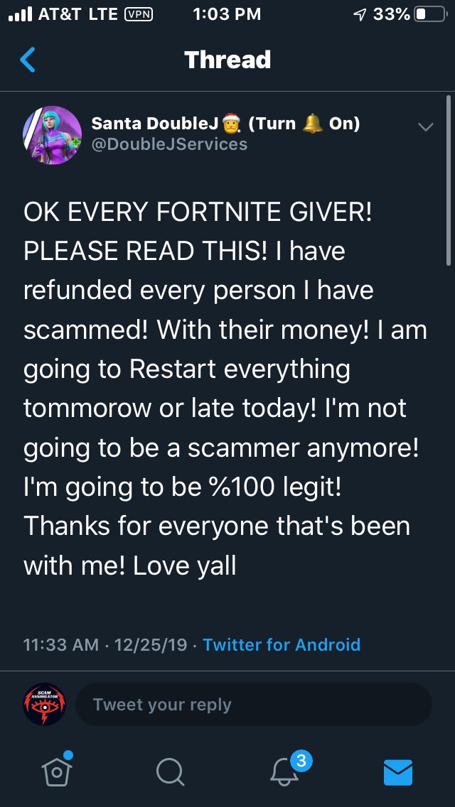 ScamAnnihilator's tweet photo. @DoubleJServices #DoubleJServices has changed his handle so many times to scam people and now he has come out to everyone saying he’s refunded everyone and that he’s not gonna be a #Scammer anymore. That’s not how it works bruh. Apology not accepted. #RUB #ScamAlert #Scammer 👁‍🗨 https://t.co/hVJqK4hWai