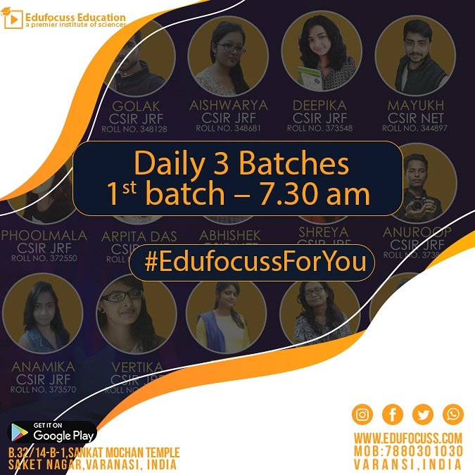 edufocuss_jrf's tweet image. Class duration 5 months , revision 3 times, mock tests, 1st Batch 7th January
#EdufocussForYou 
#Regularclasses
#csirjrf 
#EdufocussVaranasi