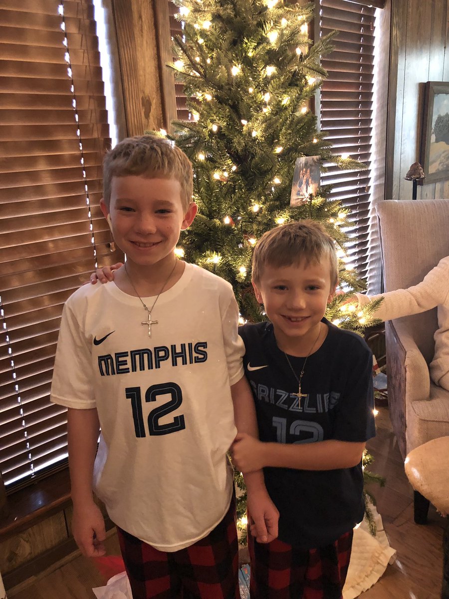 ParkerLms's tweet photo. @JaMorant Our boys finally got their JaMorant jerseys and canβt wait to come to a game! #favoritepresent https://t.co/NQNouEDNIy