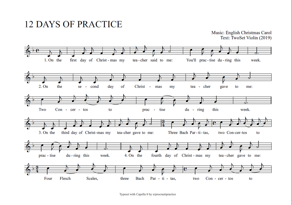 procprac's tweet photo. 12 Days of Practice - here is the sheet music of todays @TwoSetViolin episode for you to print and sing: https://t.co/EwLnJTMzEI
#twosetviolin #merrychristmas #flashmobready https://t.co/REDgBQRFY2