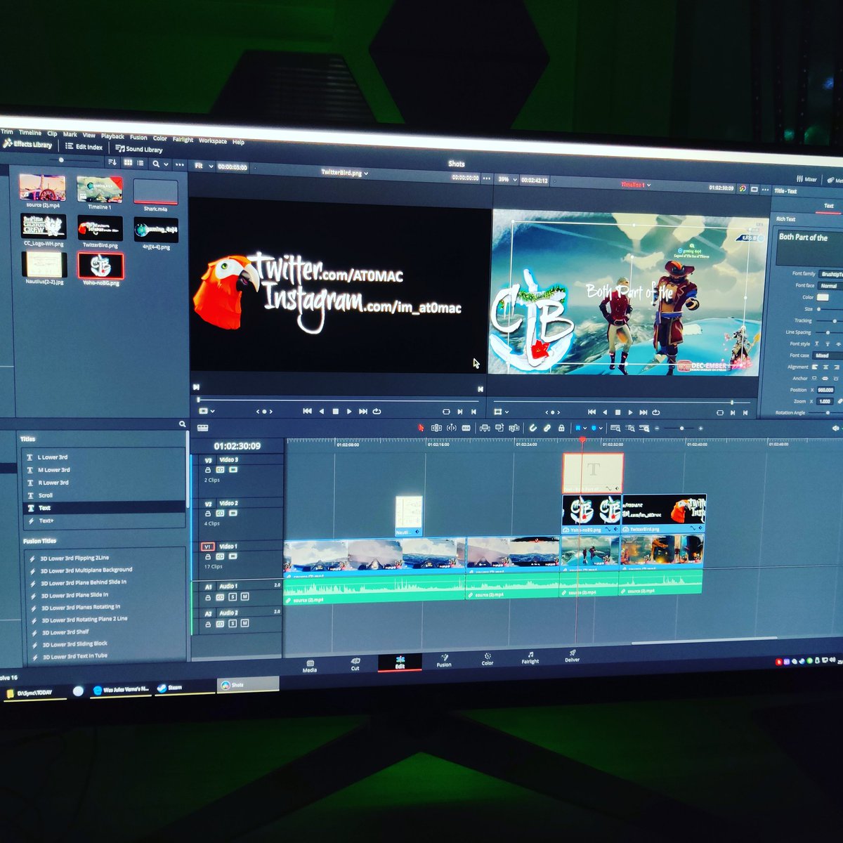 AT0MAC's tweet photo. Im still pretty new to #blackmagickdesign #davinciresolve @Blackmagic_News but just used it to do a new video with some #content that turned up last time I played #SeaOfThieves with @4nj4Gaming
π½οΈ
#creatorcrew #creativeneverbored #videoedit #videorender
@SeaOfThieves https://t.co/k7nDUIyafq