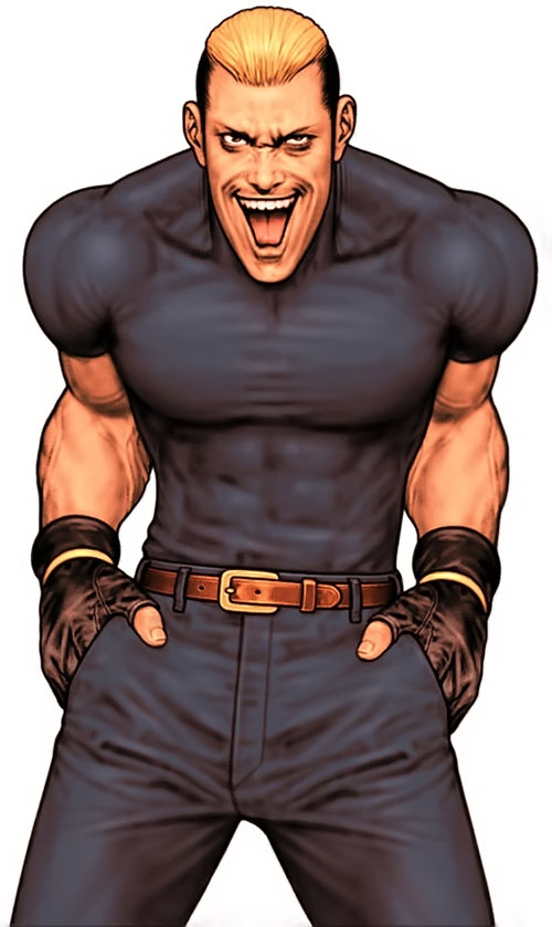 RYUJI YAMAZAKI (no cool title)Age: 33Country: JapanTeam: '97 Special Team/Outlaw TeamOrigins: Fatal Fury 3yamazaki joined the yakuza at a young age, and when his boss was killed, he lost his mind and became violent and unhinged. he uses an animalistic fighting style.