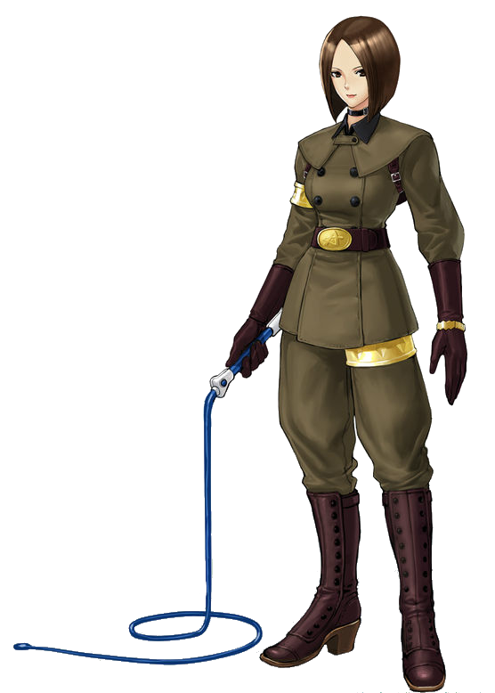 WHIP (no cool title)Age: 16Country: ???Team: Ikari TeamOrigins: KOF '99a mysterious warrior who fights with her whip, named voodoo. she's actually a clone of k's older sister seirah. she's worked with K' Team in the past, but now she belongs to the Ikari Warriors.