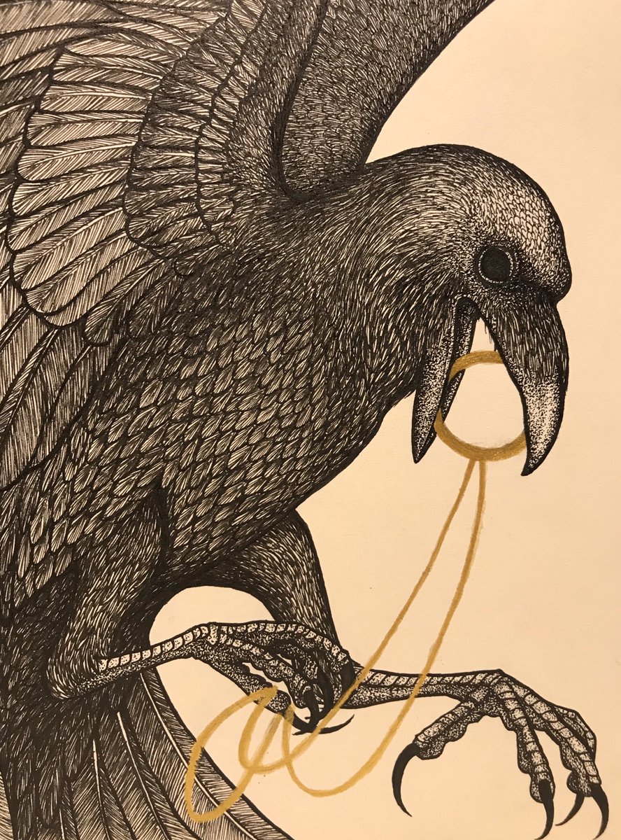 Rebeccas_arts's tweet photo. A mischievous raven for prompt 21 #treasure I’m having some trouble with my scanner so I’ve had to photograph this one instead

#raven #corvid #ink #Inktober2019 https://t.co/c4QcDmu18Y