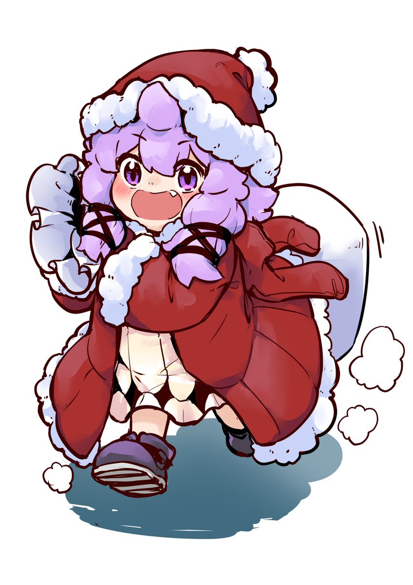 1girl purple eyes solo hat santa hat purple hair fang  illustration images