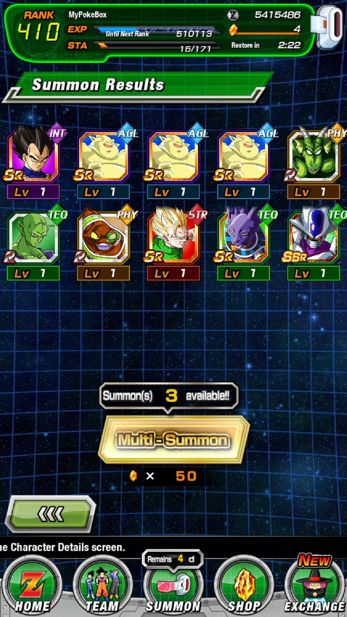 MIZAT10's tweet photo. #DokkanBattle has screwed me so hard the last week or so. I have to be the only person who pulled 4 LRs  not needed. No Baner Goku or LR Kale or Xmass Banner units, or any banner units except Caulifa and Bulla with over 5k stones, so confused My free summon after 3 40 stone = https://t.co/cYYo3fb8LG