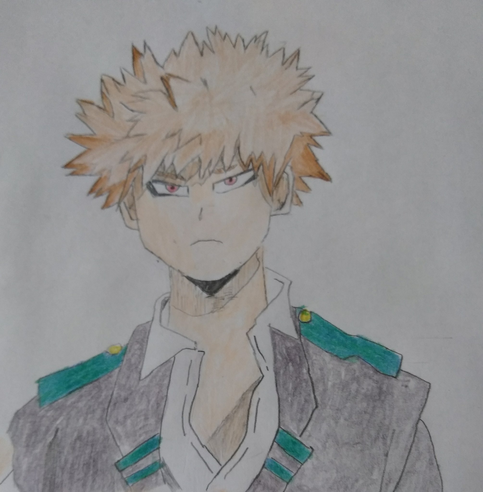 烏小路 昨日深夜テンションで描いた 爆豪勝己 髪とか色とかムズい これ 上手いんかな 公式の絵みたいのを顔だけ描いた 色鉛筆 イラスト 僕のヒーローアカデミア 爆豪勝己 T Co Sqowrsp0bo Twitter