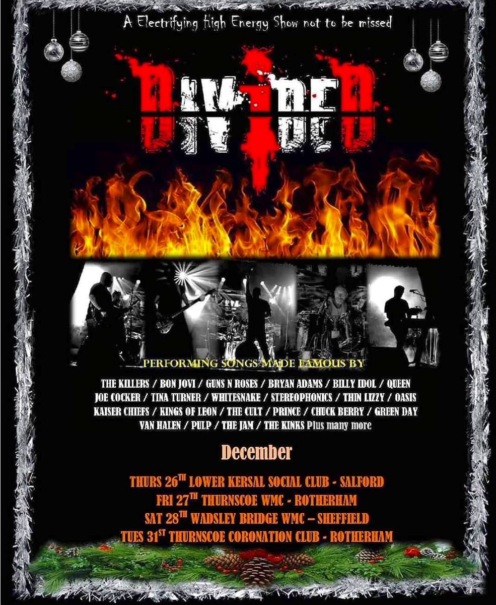 dividedbanduk's tweet photo. #christmas might be over but @dividedbanduk still have 4 gigs left in 2019.
Here's where to find us . . .
Thurs 26th, Lower Kersal Social Club, Salford
Fri 27th Thurnscoe WMC, Thurnscoe.
Sat 28th, Wadsley Bridge WMC, Sheffield.
Tues 31st, Thurnscoe Coronation Club, Rotherham🤘🎸 https://t.co/L9ne7v9d4o