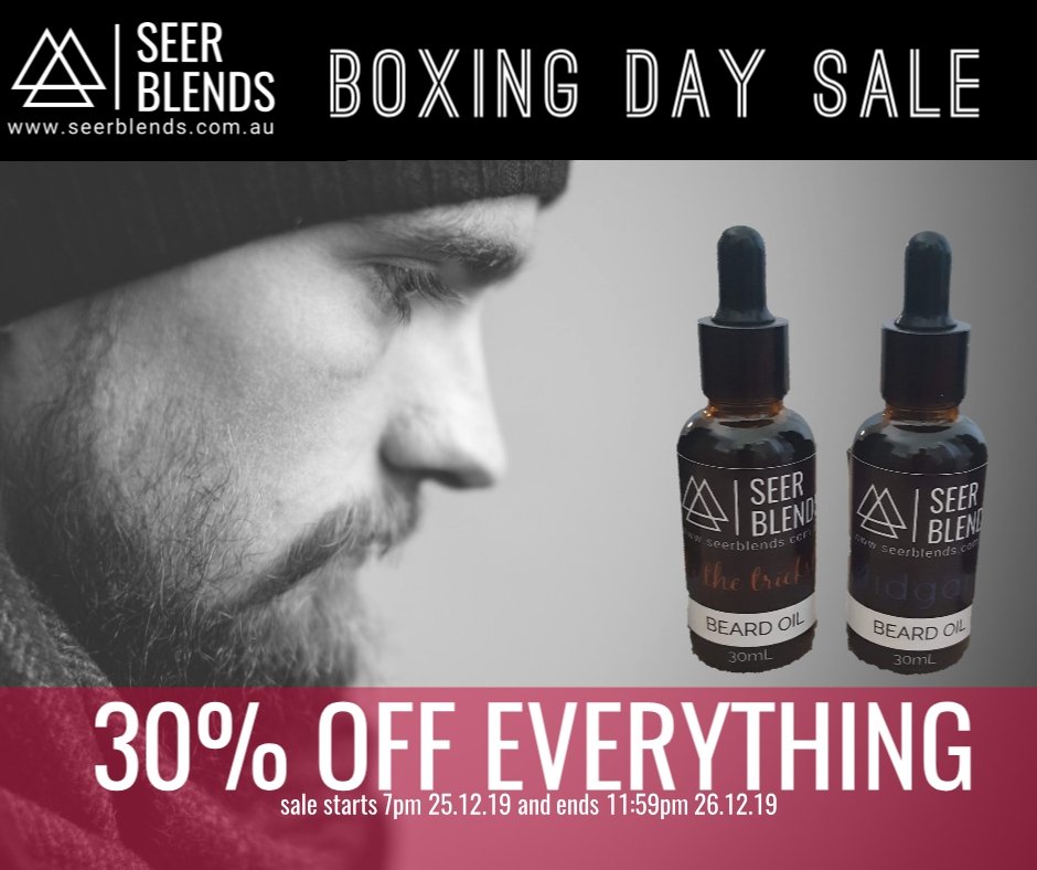 BOXING DAY SALE!

30% OFF EVERYTHING STORE WIDE !!

Sale starts 7pm 25.12.19 and ends 11:59pm 26.12.19

seerblends.com.au