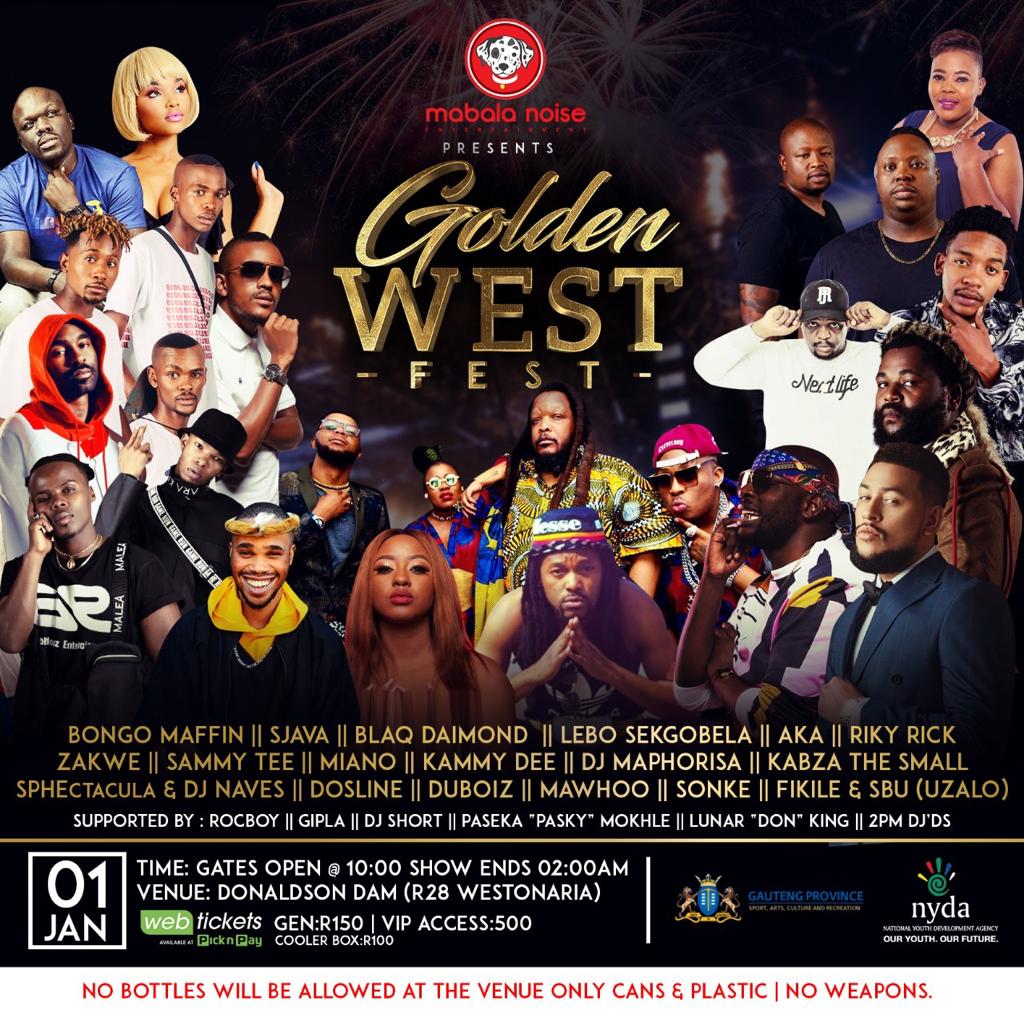ZAtrendz's tweet photo. SAHipHop247: #GoldenWestFest presented by @Mabala_Noise
Date: 01 January 2020
Venue: DonaldSon Dam (R28 Westonaria)
Tickets:
General R150
VIP access R500
Cooler box R100
Gates open at 10:00 am, show ends at 02:00 am
🎟 @webticketsSA
#Mabal… https://t.co/aXktr2G0gg