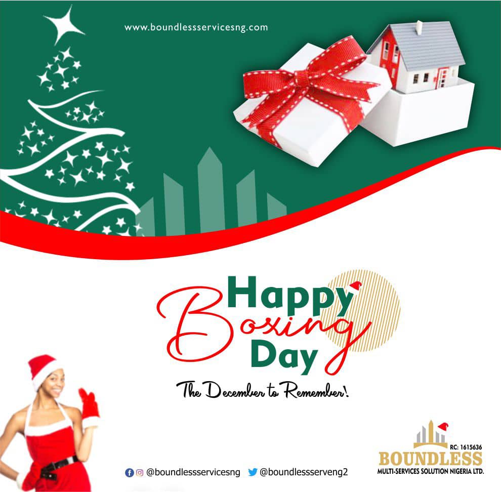 Happy Boxing Day Guys!!!
#BoxingDay #ilorin #ChristmasDay #ChristmasIsOverNowI #BoxingDayTest #HappyBoxingDay #Boundlesspossible #BoundlessEstates #Boundless #Boundlessinthemarketplace #Realestate #BoundlessGardens #BoundlessCourts #khafi #December2Remember #Dettyrave2019