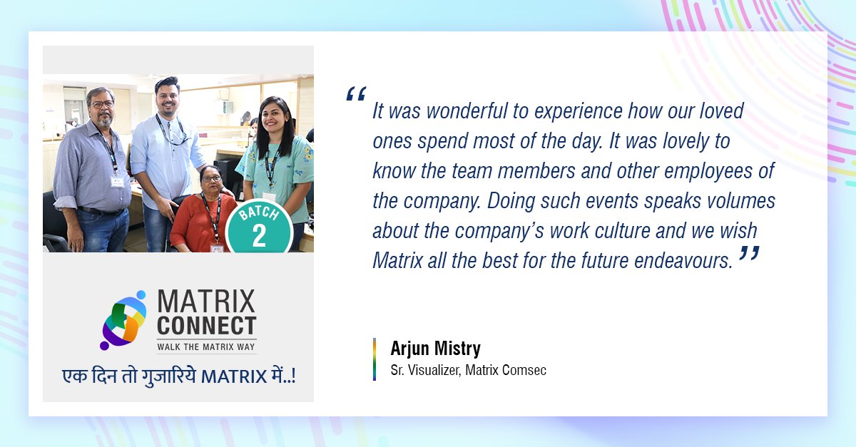 Matrix_SATATYA's tweet image. Wonderful and fun-filled, this is how we had the experience to host the #families of our employees for the second time. #MatrixConnect is excited to meet the third batch and have even more fun onboard.
#MatrixComsec #Gratitude #GrowthPartners #WorkCulture