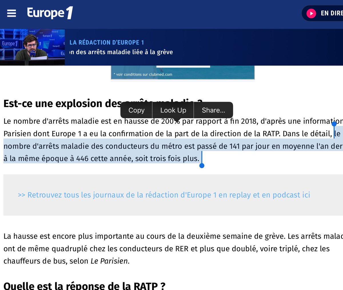 Workers have every right to strike in #France, but they do not have the right to get paid while not working by making false claims for medical leave benefits.
<a href="/Europe1/">Europe 1</a> says 446 metro drivers are demanding medical compensation EACH DAY during the strike.
europe1.fr/societe/ratp-3…