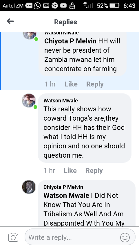ChiyotaThe's tweet photo. This Is The Watson Mwale Who Is A Tribalist Attacking #TONGA'S Left,Right,Back,Front And Center,The Most Surprising Thing Is That He Is #AttackingHH That He Will Never Be President Of #ZAMBIA If You Want To Give Opinion Is Not A Problem The Problem Is Wen U Start #AttackingTONGA https://t.co/zESfHWIAb2