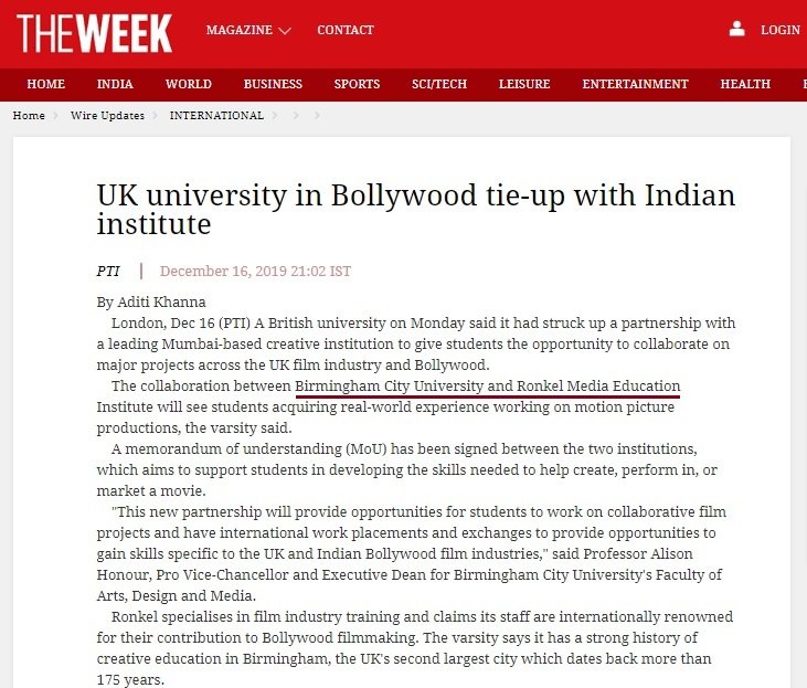 ronkelinstitute's tweet photo. Educational Partnership Between Ronkel - Media Education &amp; Research Institute &amp; Birmingham City University Featured In Various Global News Papers &amp; Media.

#IndiaTodayGroup #BusinessStandard #AsianLite #TheWeek #Outlook #DeccanHerald @EasternEye @IndiaToday @TheWeek @Outlookindia https://t.co/i5oN6Y644C