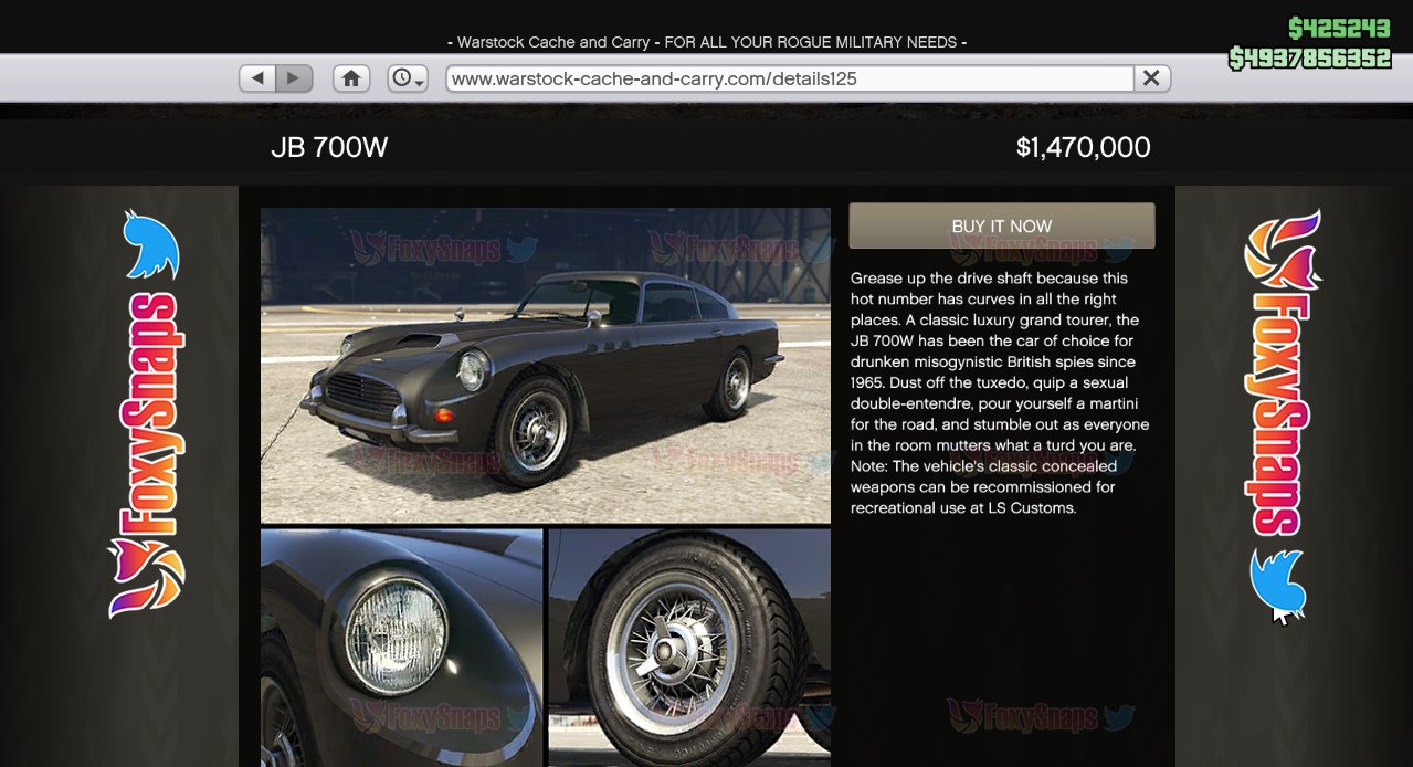 Gta News Rockstarintel Com News The Jb 700w Is Now Available In Gtaonline Priced At 1 470 000 Foxysnaps T Co T1fb2rgh4p Twitter