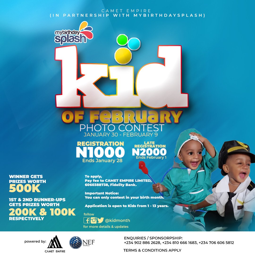 KidMonth's tweet photo. KID OF JANUARY

Vote by Retweeting the picture
To register for other months:
Kindly pay/transfer the registration fee of 1k to:
CAMET EMPIRE LIMITED
6060388738, Fidelity Bank
 https://t.co/MgzM5K9cTt
Kindly use chrome or UC browser for registration

Enquiry - +2349028862628 https://t.co/bAiHdS7Aq1
