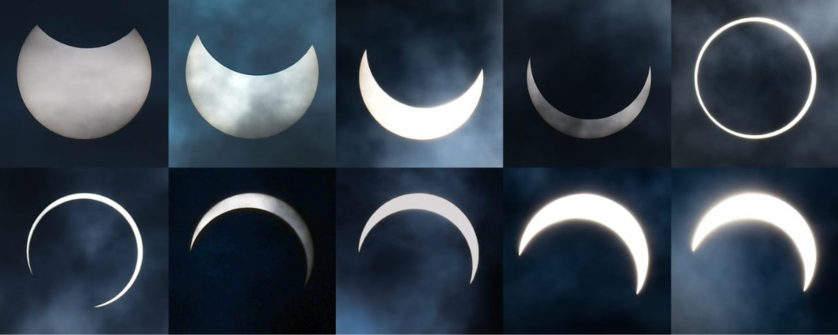 TheHinduScience's tweet photo. Parts of Kerala, Karnataka and Tamil Nadu have witnessed the #solareclipse2019 , where the Sun appears as a ring (annulus) around the Moon. The Hindu photographer Karthikeyan puts together a collage of images shot in Dindigul, #TamilNadu  https://t.co/LIuZZAnDW5 https://t.co/Q3vqJ2dpkJ