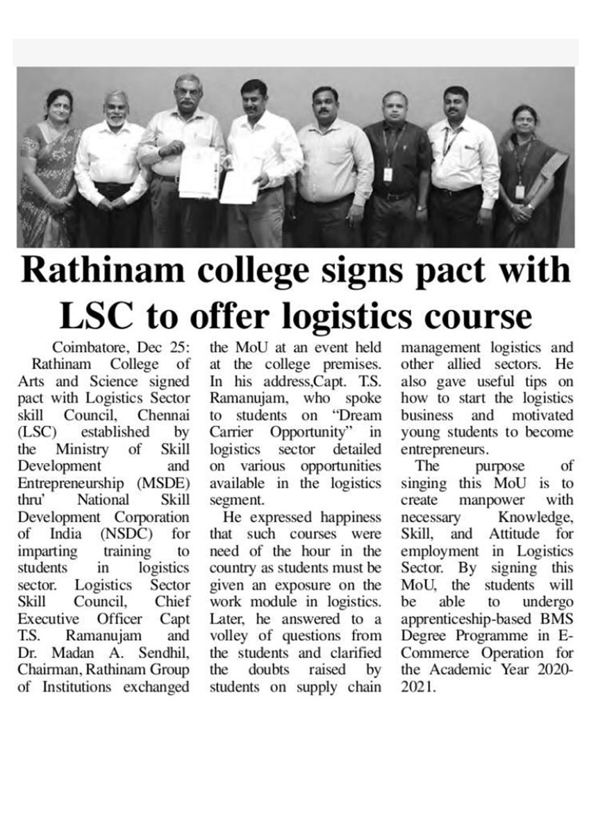 CouncilSkill's tweet photo. Newspaper Clippings...

#logisticssectorskillcouncil  #MoU #RathinamCollegeofArtsandScience #Coimbatore https://t.co/n4QX9rHaTs