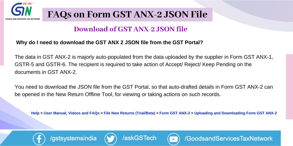 NeeleshTax's tweet photo. FAQs on Online Upload and Download of Form GST ANX-2 JSON File
Link for FAQs: https://t.co/dPOJdKTB8U
#gst #gstnewreturnform #anx2 https://t.co/ppdrAuElML