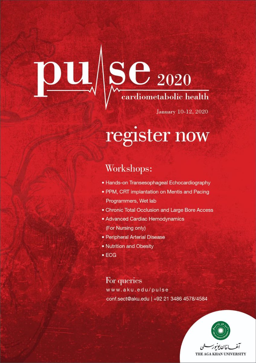 Looking forward to welcoming international and national speakers at #pulse2020 @AKUGlobal @AkuCardiology 1st #CV conf #Pakistan #cardiometabolic #ep #imaging #structural #chip @AdilHaiderMD @ZainabASamad @ShahabHunaina @w1cky1996 @ericjvelazquez @YaleCardiology @DukeCardiology