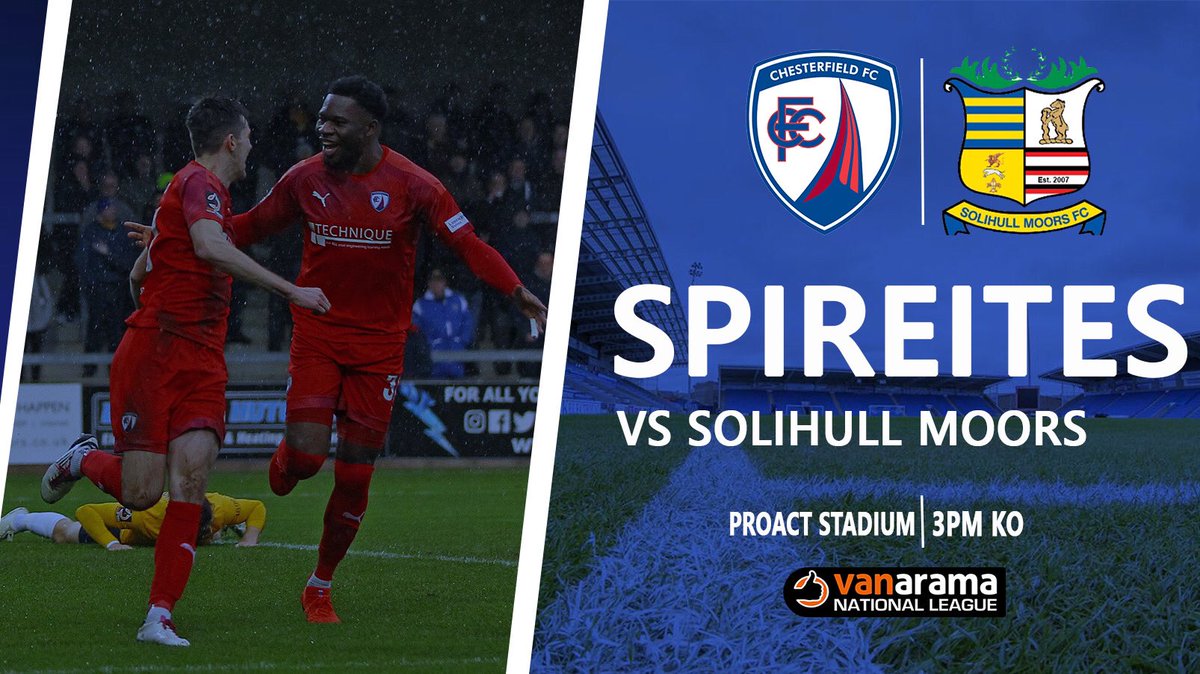 ChesterfieldFC's tweet image. #SPIREITES MATCHDAY! 🔵⚪️

🆚Solihull Moors
📍The Proact Stadium 
🕒3pm
🏆The National League