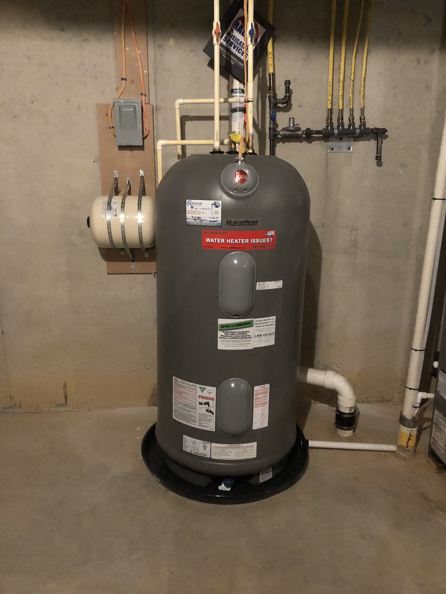 N_W_S_C's tweet photo. #Watertreatment #install of a whole house #ConstantPressure System, a #Marathon #WaterHeater w/ a #leakprotection pan &amp; a #Sediment #Filter. The pre-existing treatment consists of a #WaterSoftener &amp; a #ReverseOsmosis for up to 99% #contaminationfree #water for a happy customer! https://t.co/6CH0ysaEW3