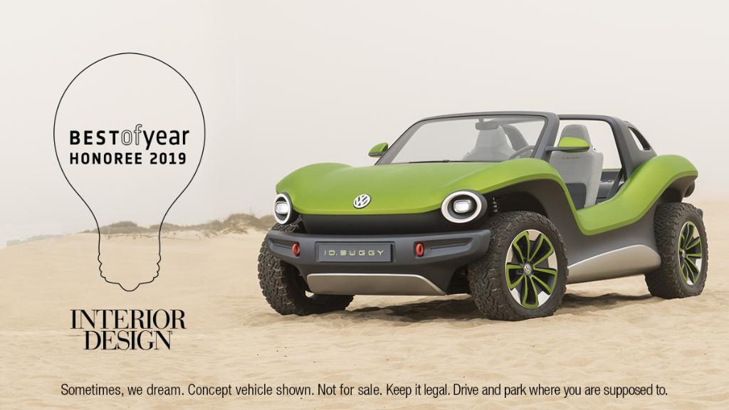 VW's tweet photo. “Our ID. BUGGY concept perfectly illustrates where VW came from and where we are going, all in one incredibly fun electric vehicle,” Klaus Bischoff, Head of VW Design.

@InteriorDesign named the #IDBUGGY concept winner of the Automotive Design Category for the 2019 #IDBOYAwards. https://t.co/F9g55fQEVN