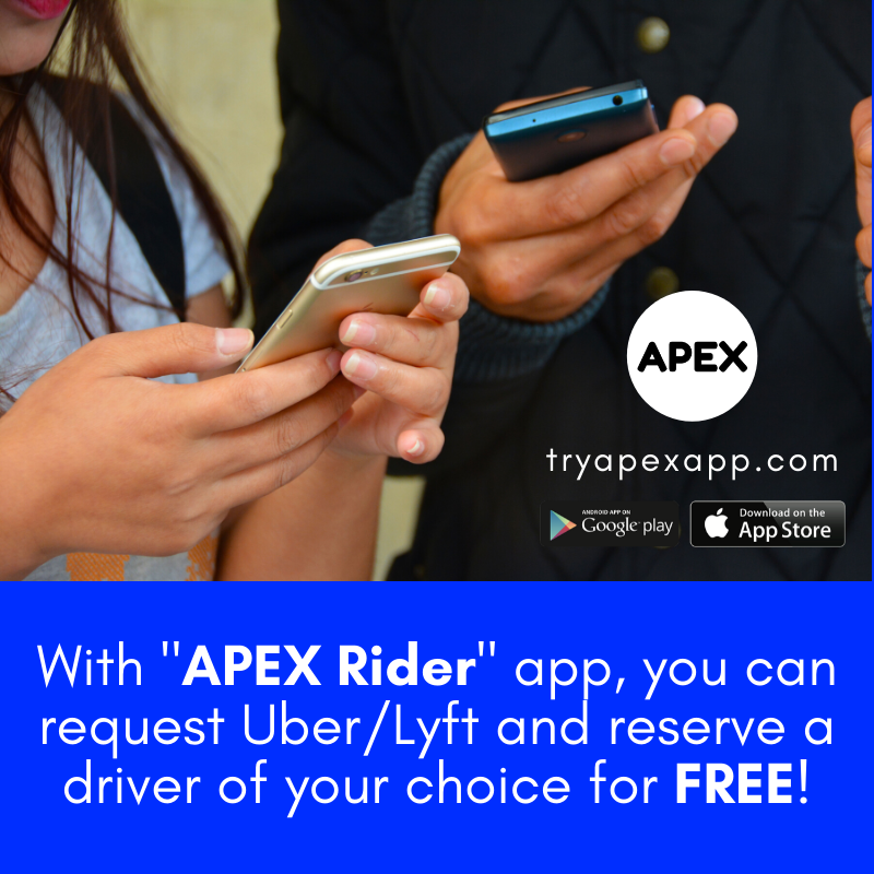 TryAPEX's tweet photo. With "APEX Rider" app, you can request Uber/Lyft and reserve a driver of your choice for FREE.

https://t.co/eA3oyElJF6
#apex #apexrider #uber #uberrider #lyft #lyftrider https://t.co/k4MlBpv5Pc